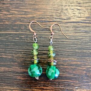 Green Beaded Dangle Earrings